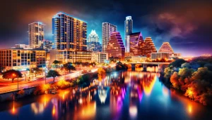 Downtown Austin, Texas at Night with Illuminated Skyline
